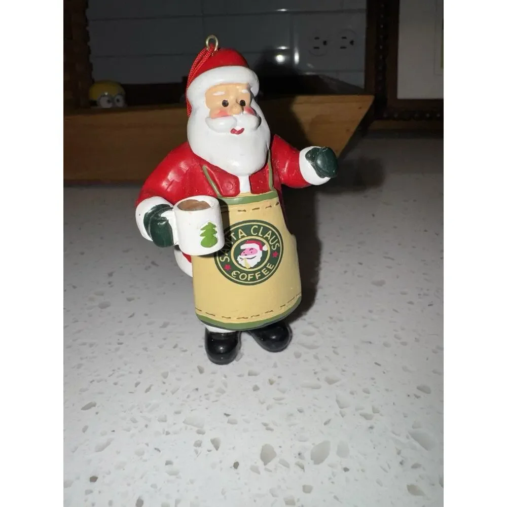 Santa Claus Coffee Figurine Hanging Painted Resin Christmas Multicolor Ornament